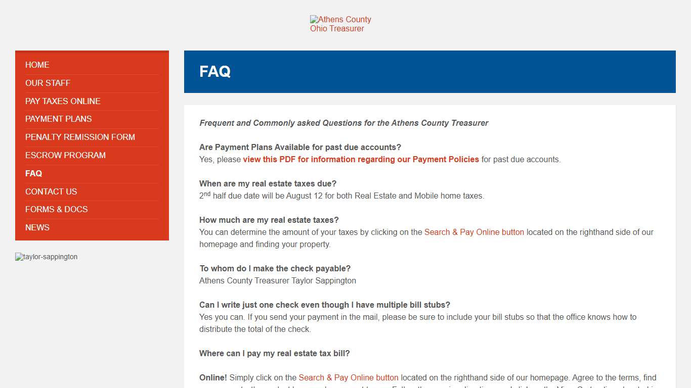 FAQ | Athens County Ohio Treasurer